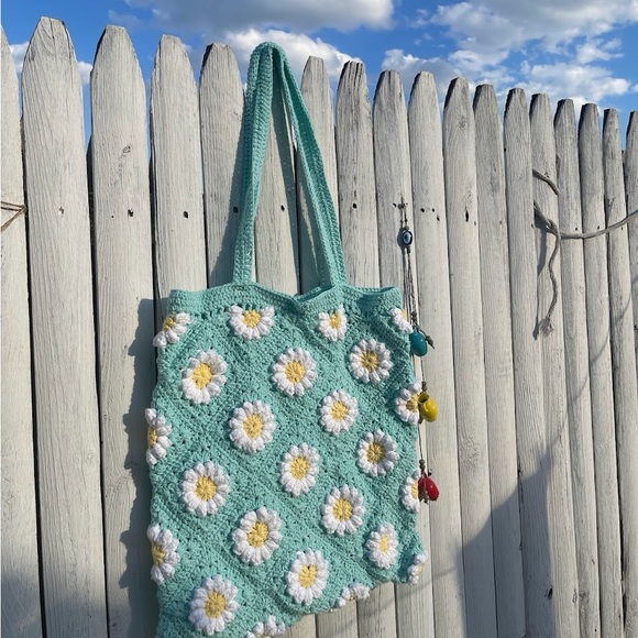 crotchet tote bag with daisy prints / summer bag - Picture 2 of 2